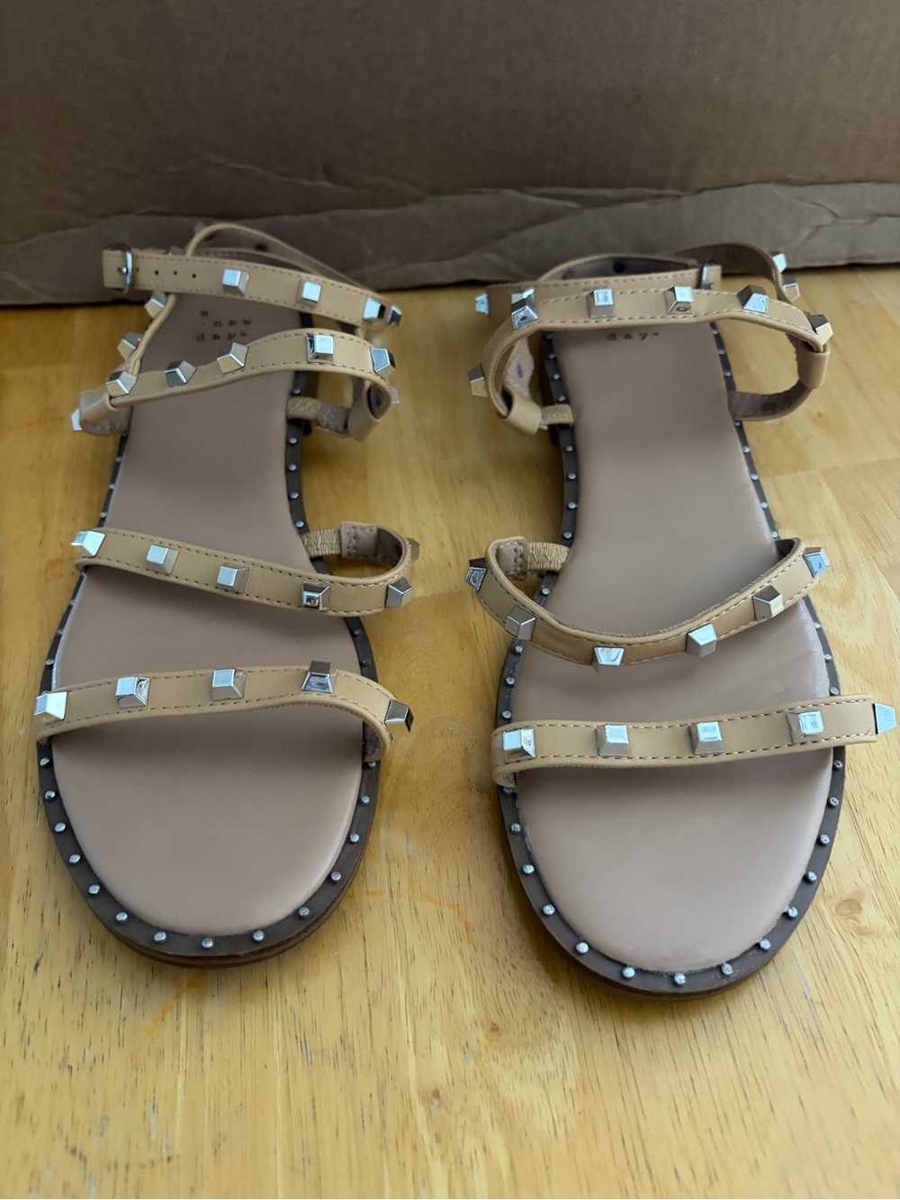 a new day Tan Studded Strappy Flat Sandals